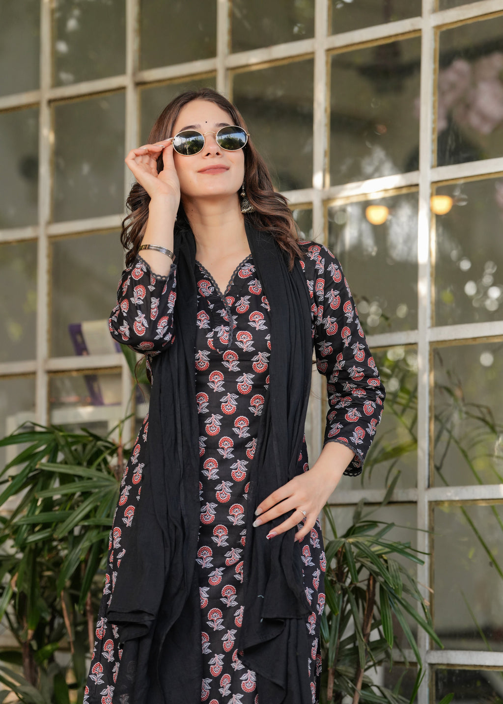 Beautiful Black Pure Cotton Fabric Kurtis Pant Set