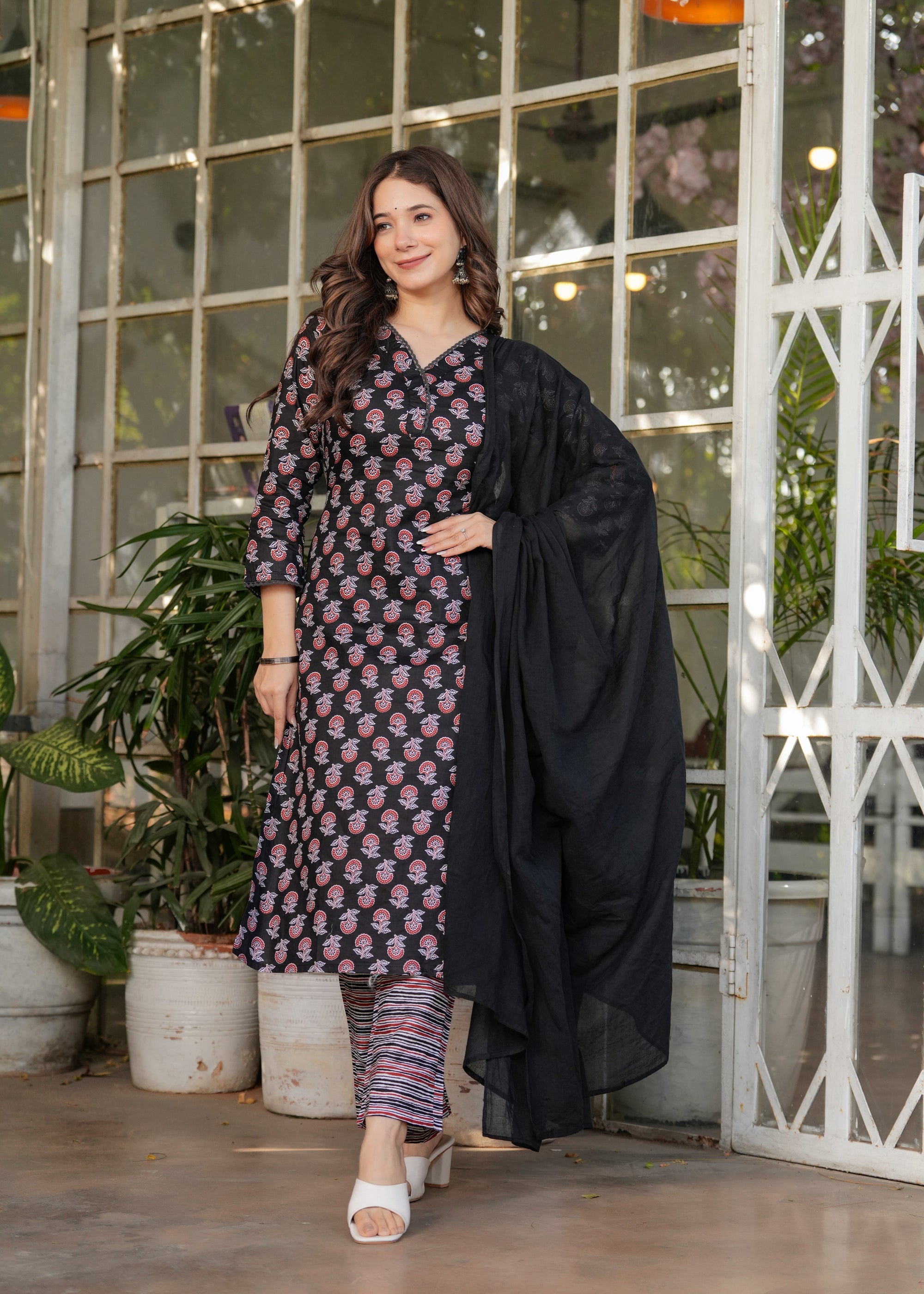 Beautiful Black Pure Cotton Fabric Kurtis Pant Set
