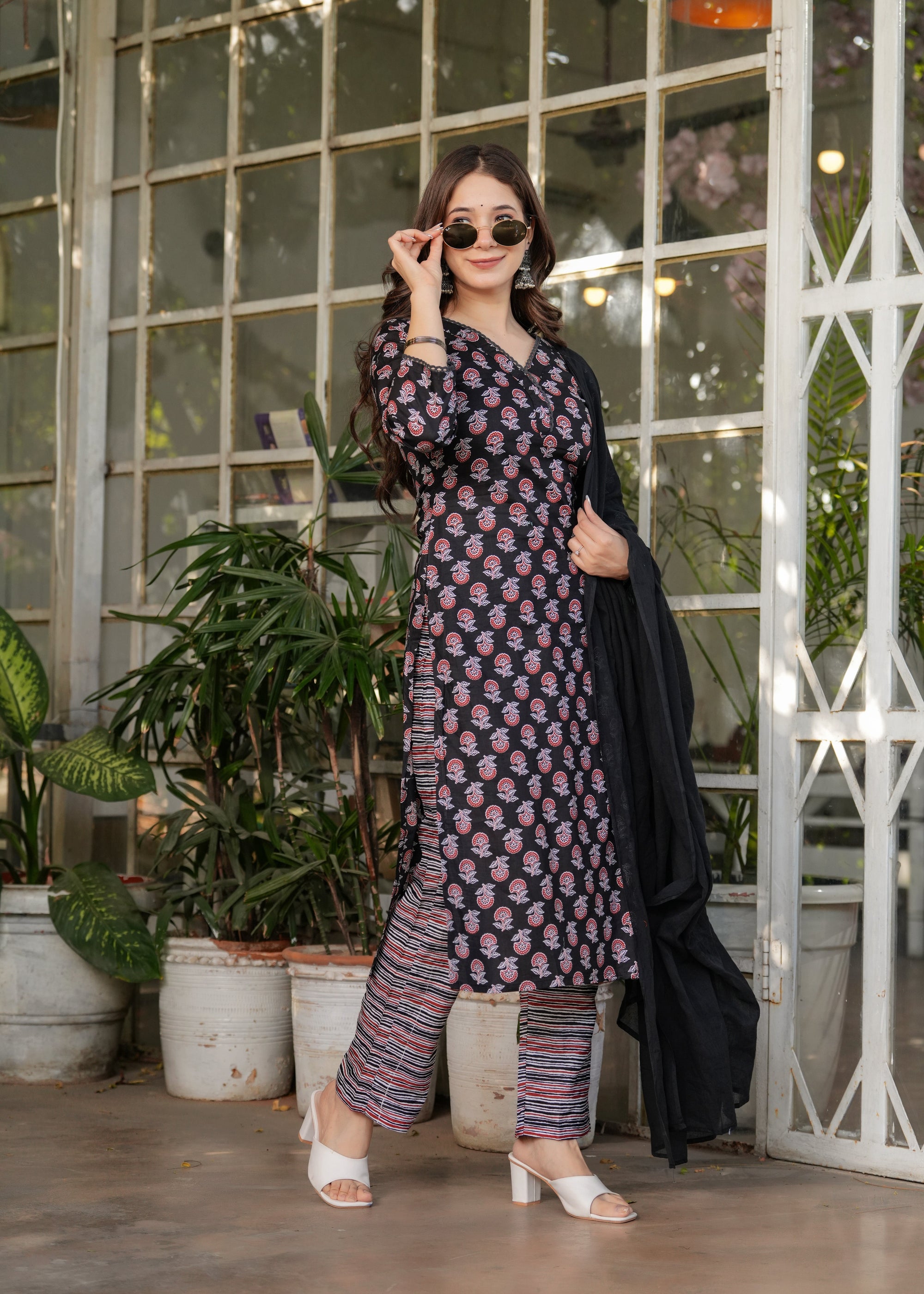 Beautiful Black Pure Cotton Fabric Kurtis Pant Set