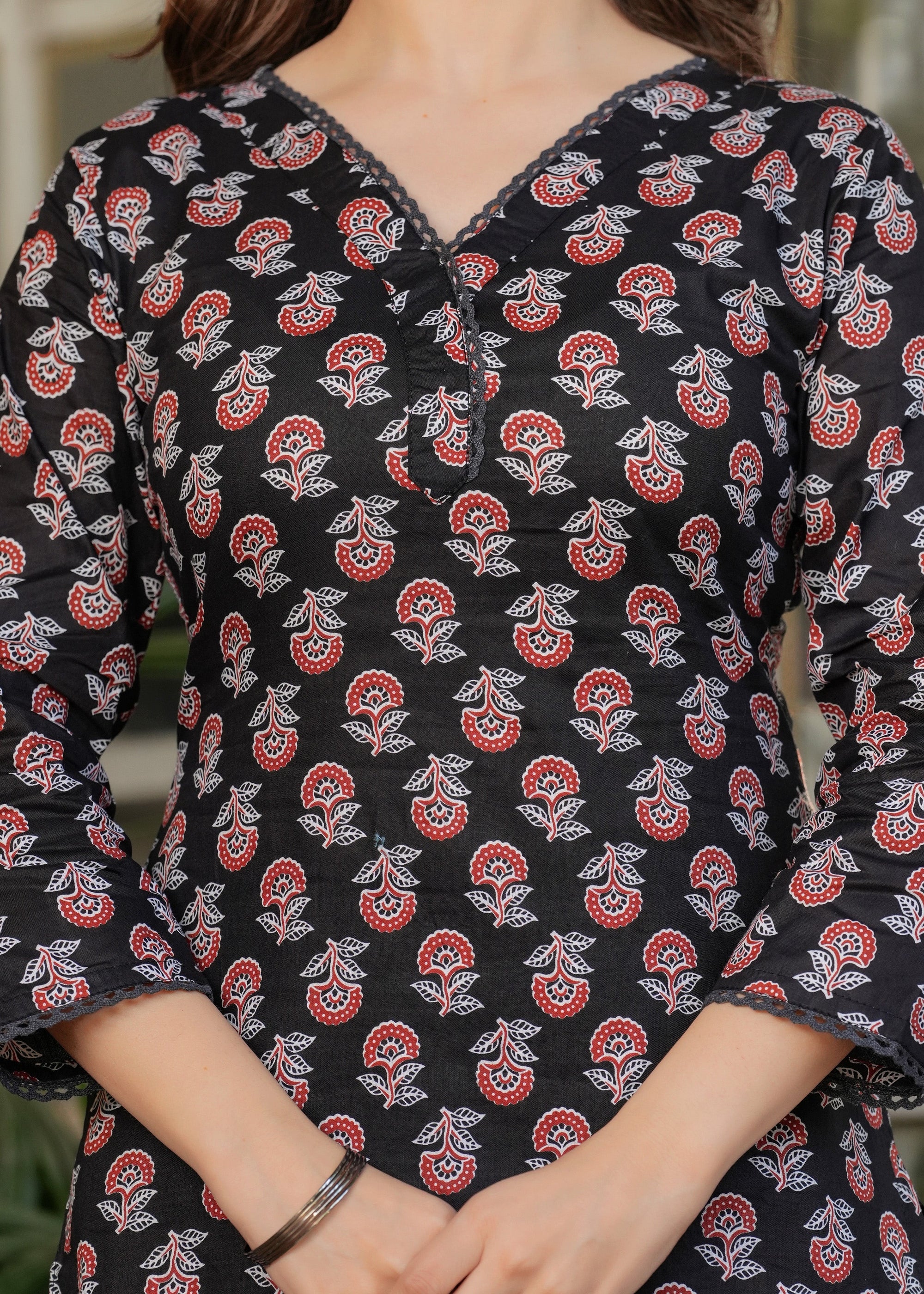 Beautiful Black Pure Cotton Fabric Kurtis Pant Set