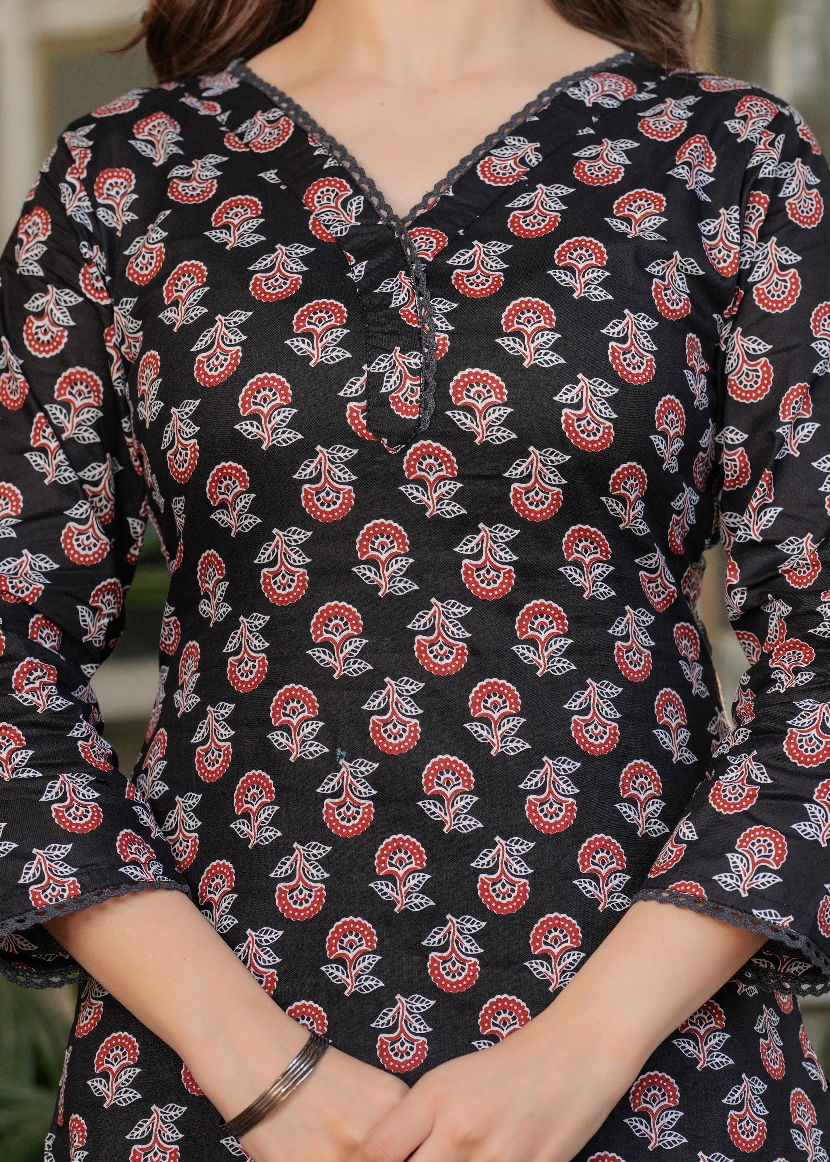 Beautiful Black Pure Cotton Fabric Kurtis Pant Set