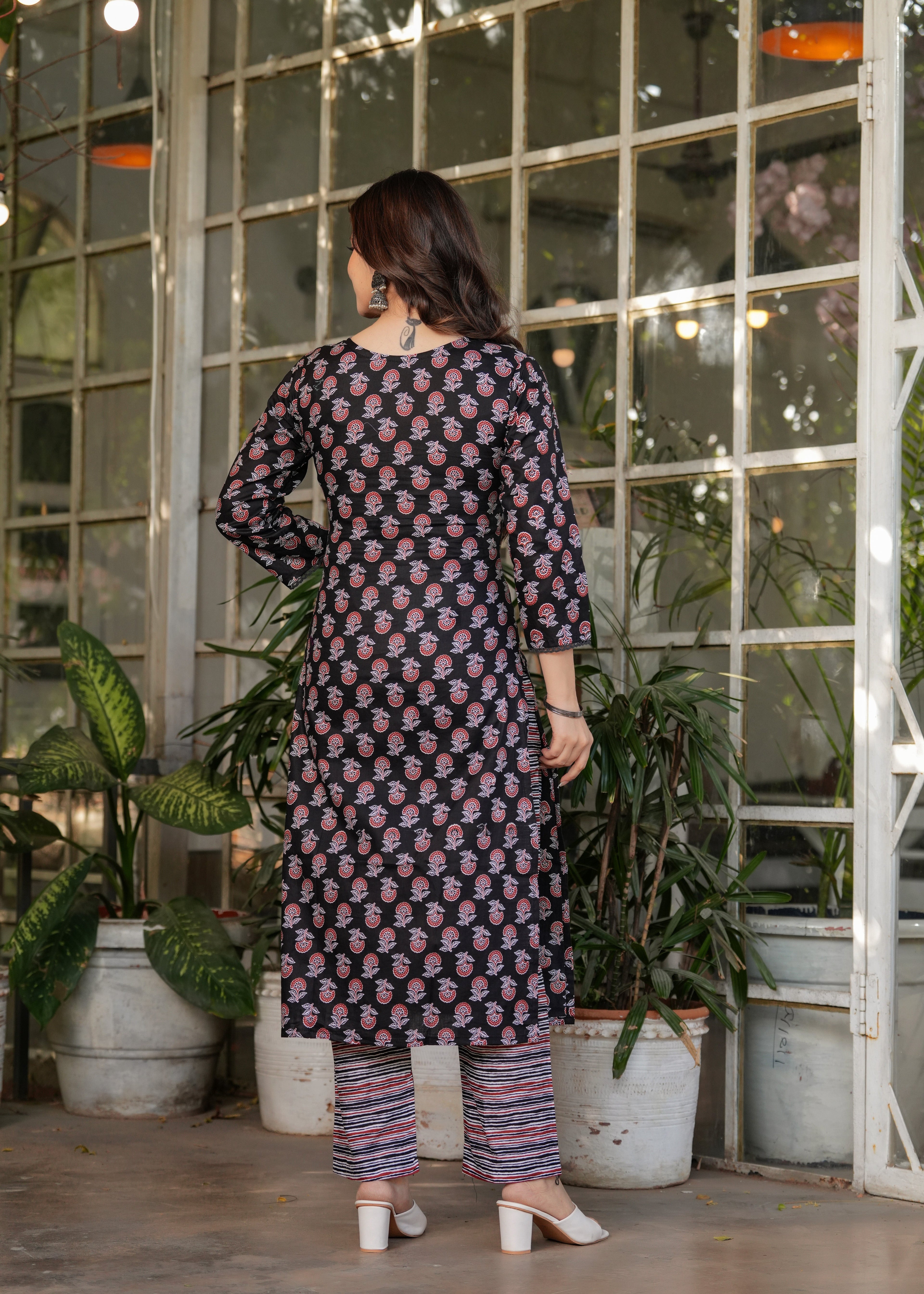 Beautiful Black Pure Cotton Fabric Kurtis Pant Set