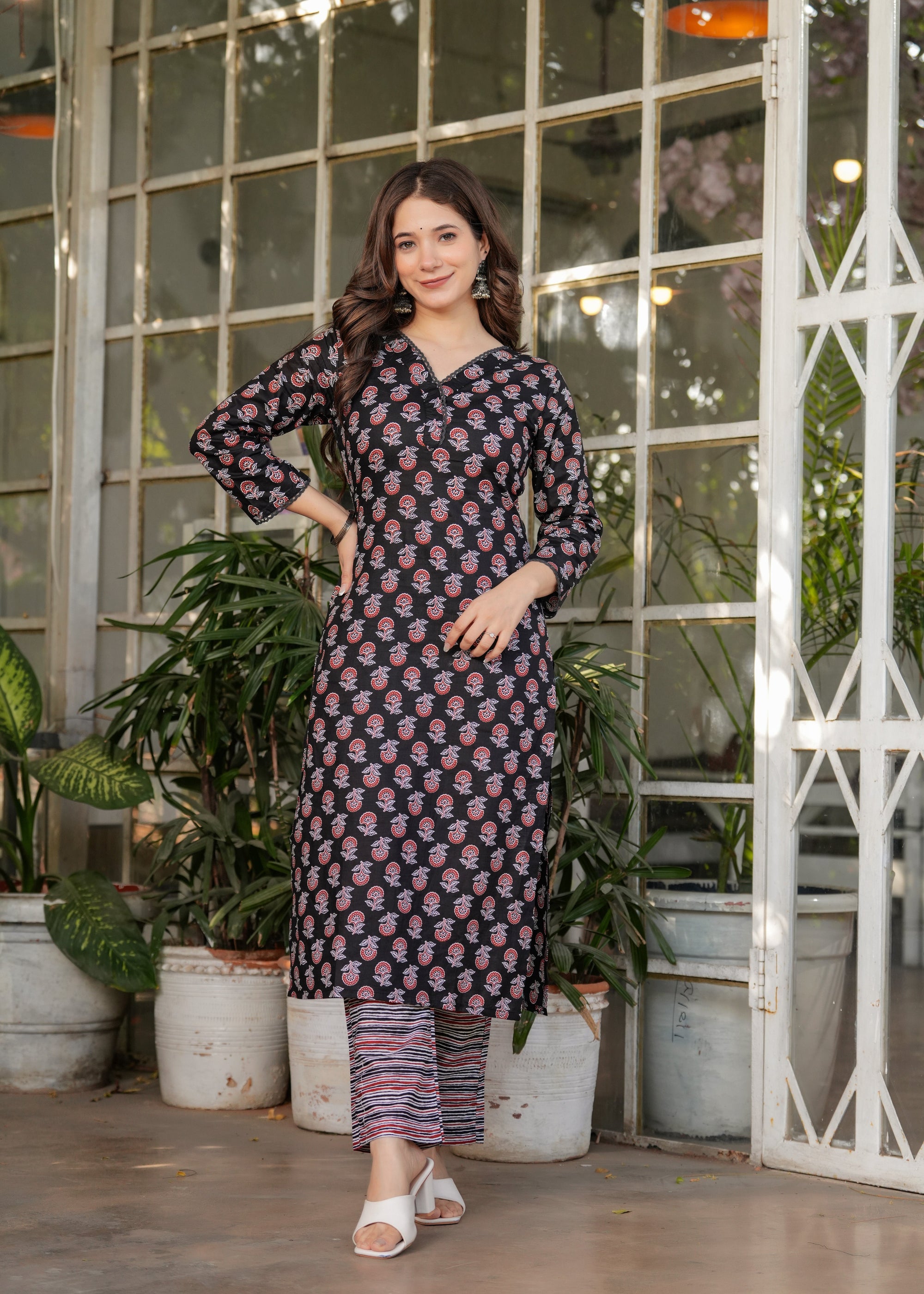 Beautiful Black Pure Cotton Fabric Kurtis Pant Set