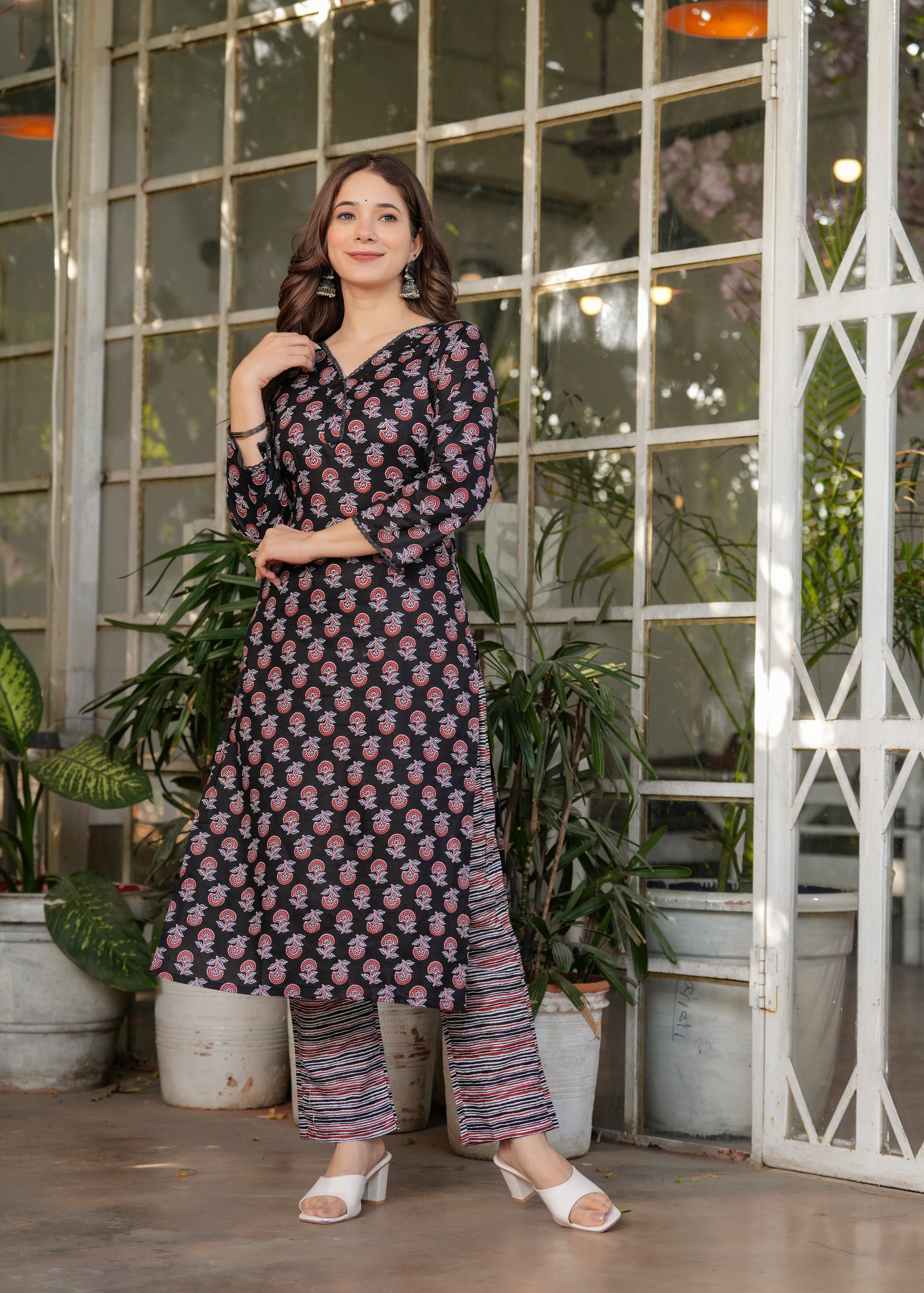 Beautiful Black Pure Cotton Fabric Kurtis Pant Set