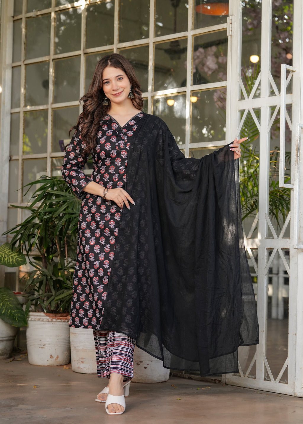 Beautiful Black Pure Cotton Fabric Kurtis Pant Set