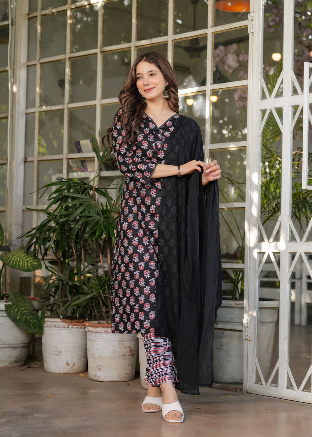 Beautiful Black Pure Cotton Fabric Kurtis Pant Set