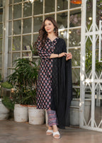 Beautiful Black Pure Cotton Fabric Kurtis Pant Set