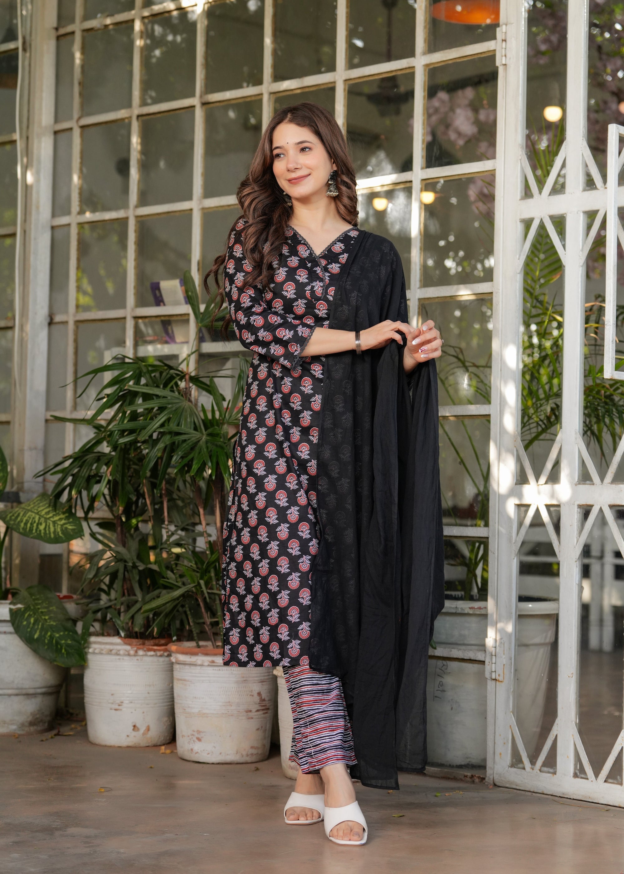 Beautiful Black Pure Cotton Fabric Kurtis Pant Set