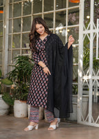 Beautiful Black Pure Cotton Fabric Kurtis Pant Set