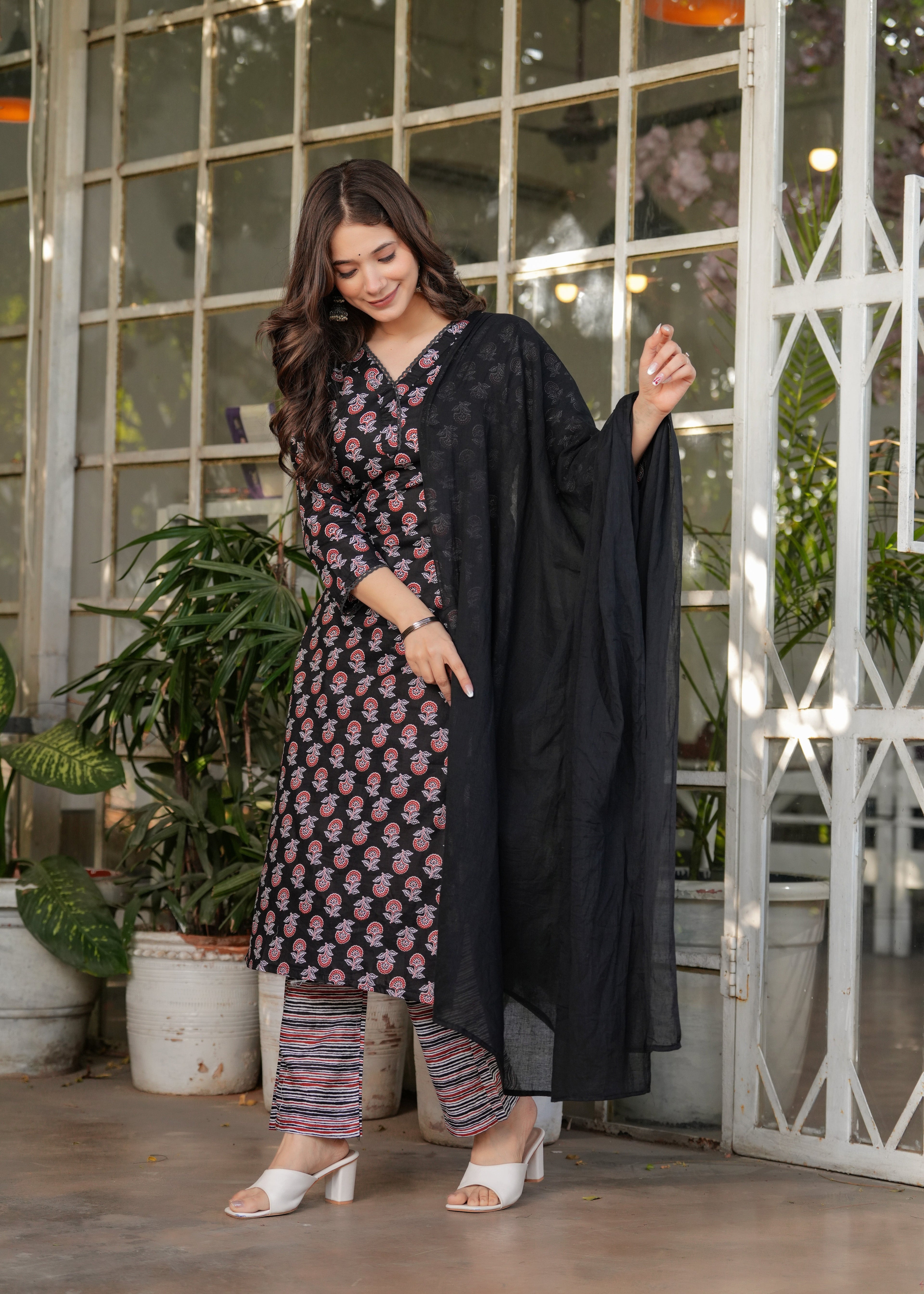 Beautiful Black Pure Cotton Fabric Kurtis Pant Set