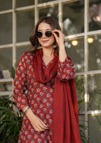 Beautiful Red Pure Cotton Fabric Kurtis Pant Set