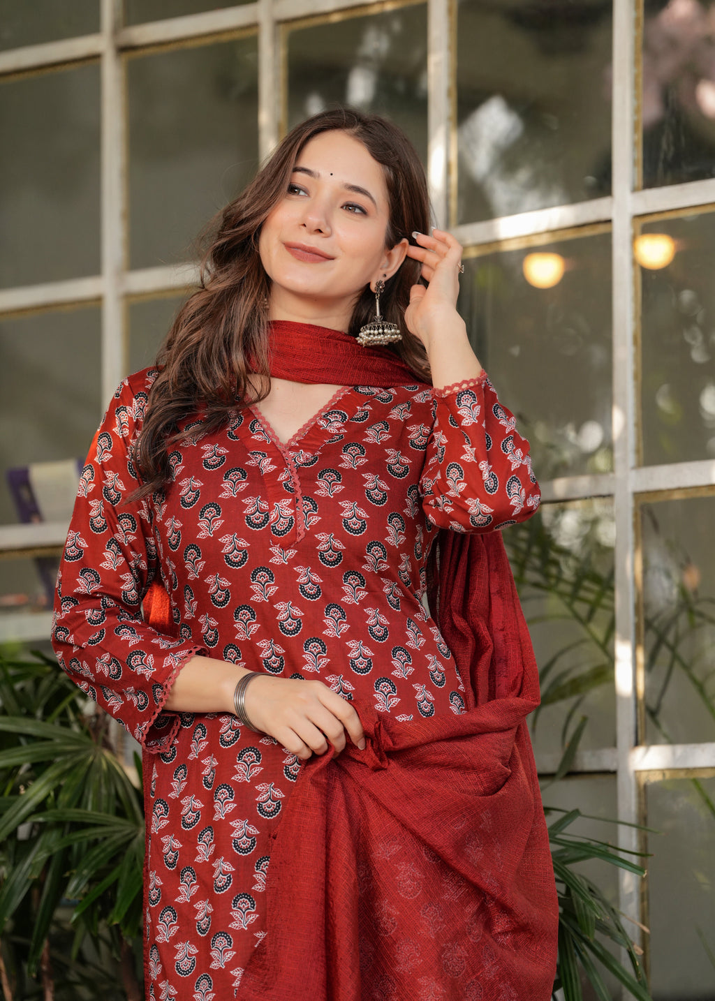 Beautiful Red Pure Cotton Fabric Kurtis Pant Set