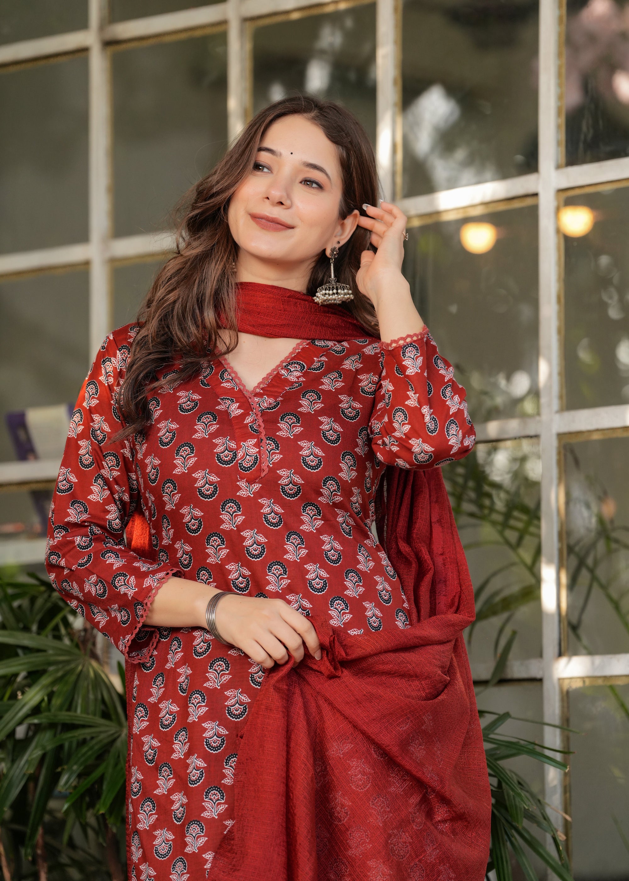Beautiful Red Pure Cotton Fabric Kurtis Pant Set