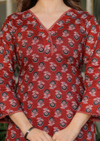 Beautiful Red Pure Cotton Fabric Kurtis Pant Set