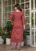Beautiful Red Pure Cotton Fabric Kurtis Pant Set