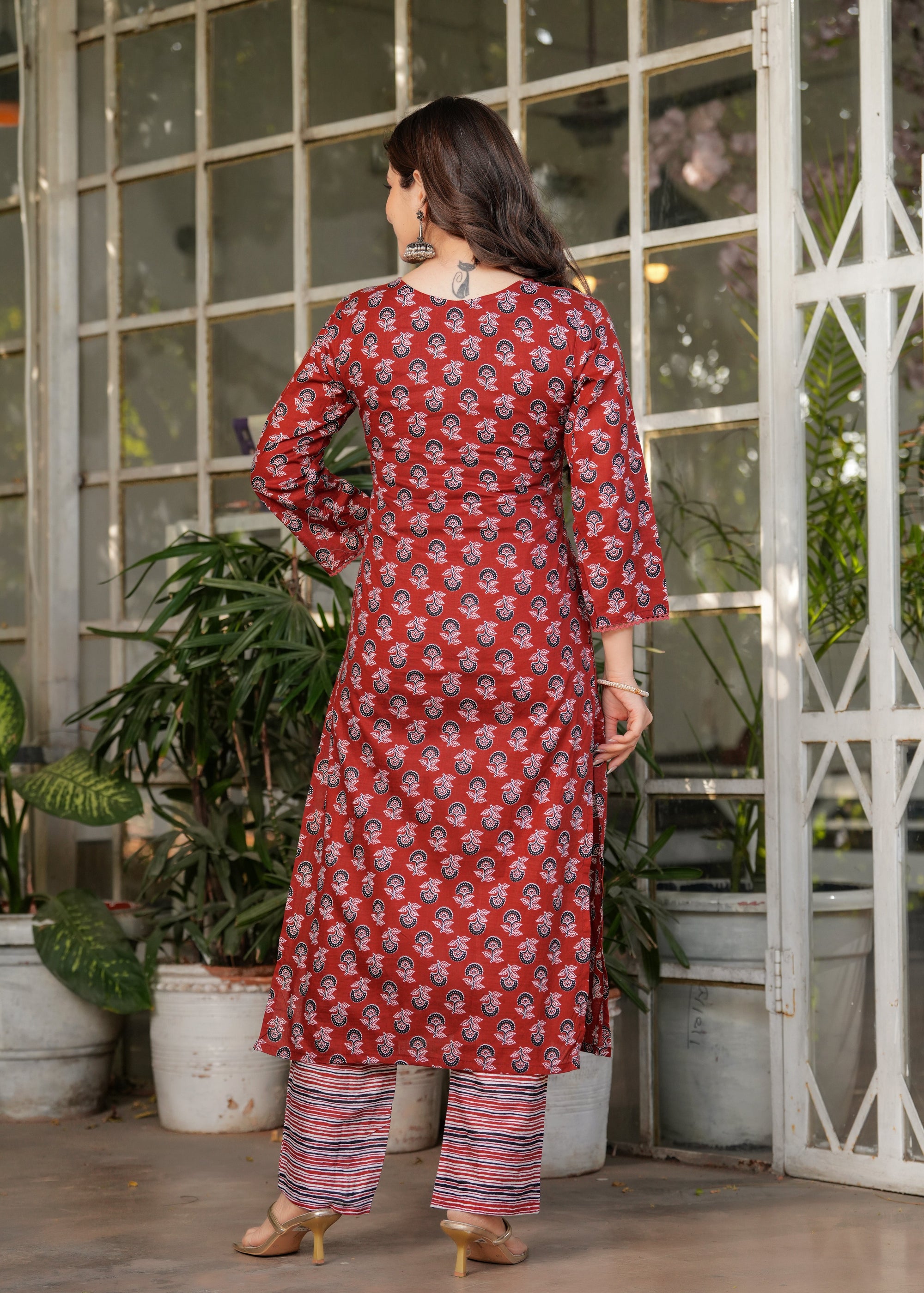 Beautiful Red Pure Cotton Fabric Kurtis Pant Set