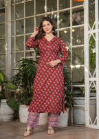 Beautiful Red Pure Cotton Fabric Kurtis Pant Set