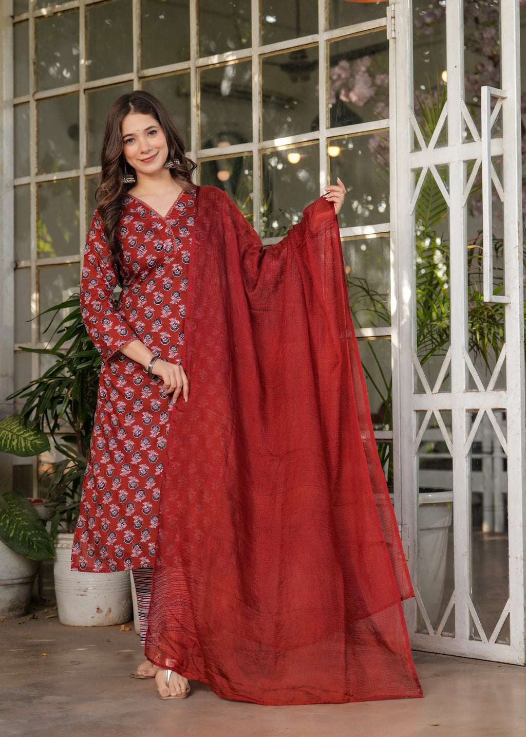 Beautiful Red Pure Cotton Fabric Kurtis Pant Set