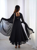 Black Pure Soft Fox Georgette Fabric Fully Flair Anarkali Salwar Suit