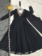 Black Pure Soft Fox Georgette Fabric Fully Flair Anarkali Salwar Suit