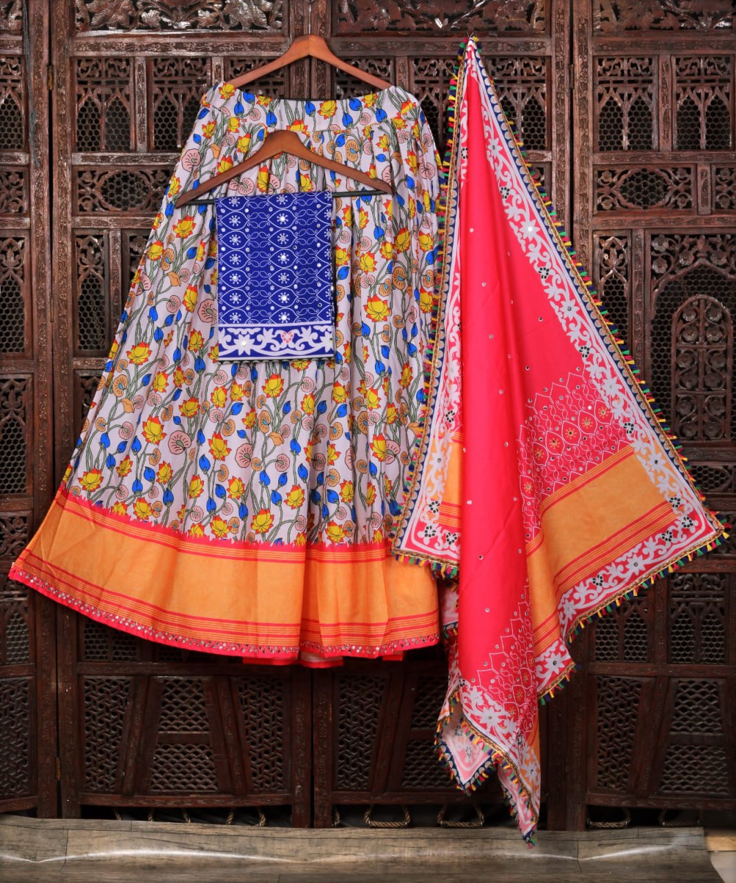 Butter Silk Chaniya Choli | Digital Print with Real Mirror Work for Traditional Wear