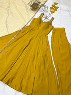 Yellow Color Chanderi Pure Roman Silk Anarkali Suit