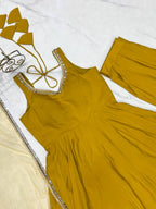 Yellow Color Chanderi Pure Roman Silk Anarkali Suit