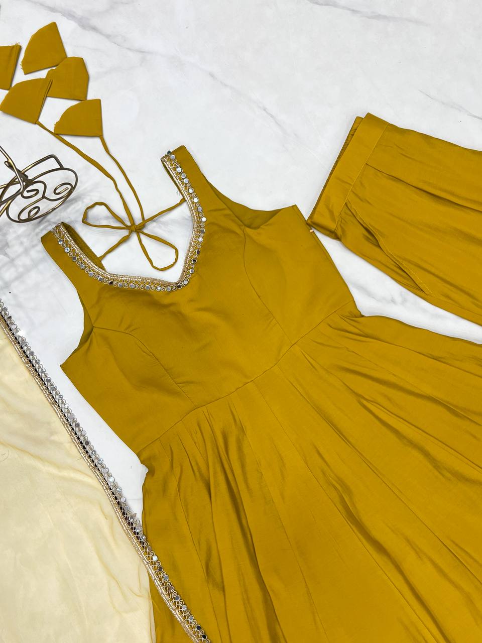 Yellow Color Chanderi Pure Roman Silk Anarkali Suit