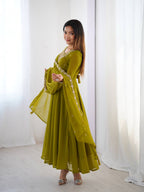 Mahendi Green Pure Soft Fox Georgette Fabric Fully Flair Anarkali Salwar Suit