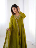 Mahendi Green Pure Soft Fox Georgette Fabric Fully Flair Anarkali Salwar Suit