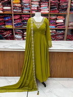 Mahendi Green Pure Soft Fox Georgette Fabric Fully Flair Anarkali Salwar Suit