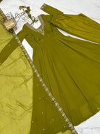 Mahendi Green Pure Soft Fox Georgette Fabric Fully Flair Anarkali Salwar Suit
