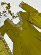 Mahendi Green Pure Soft Fox Georgette Fabric Fully Flair Anarkali Salwar Suit