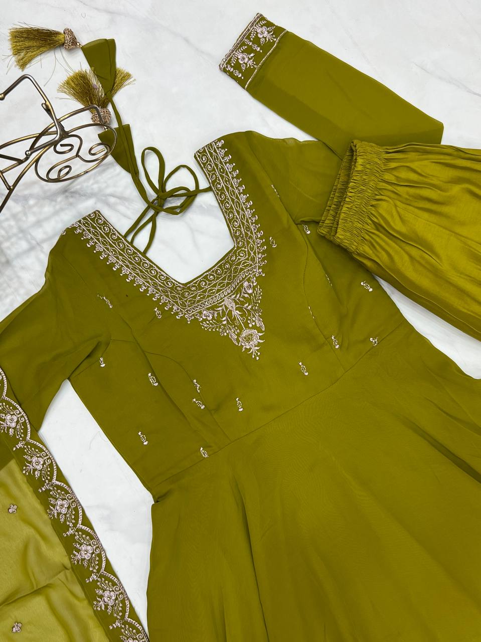 Mahendi Green Pure Soft Fox Georgette Fabric Fully Flair Anarkali Salwar Suit