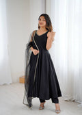 Black Color Chanderi Pure Roman Silk Anarkali Suit