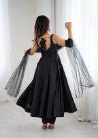 Black Color Chanderi Pure Roman Silk Anarkali Suit