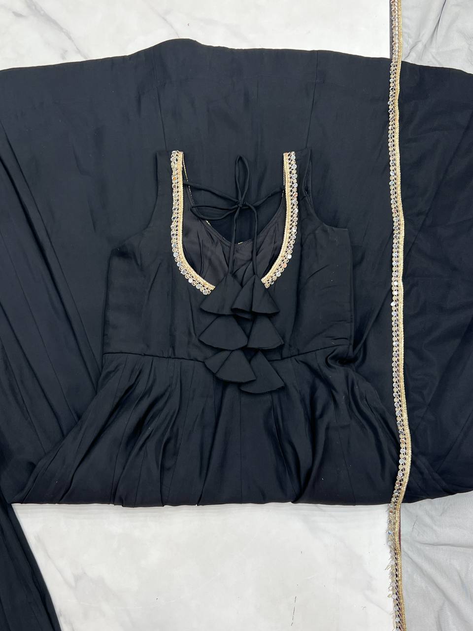 Black Color Chanderi Pure Roman Silk Anarkali Suit