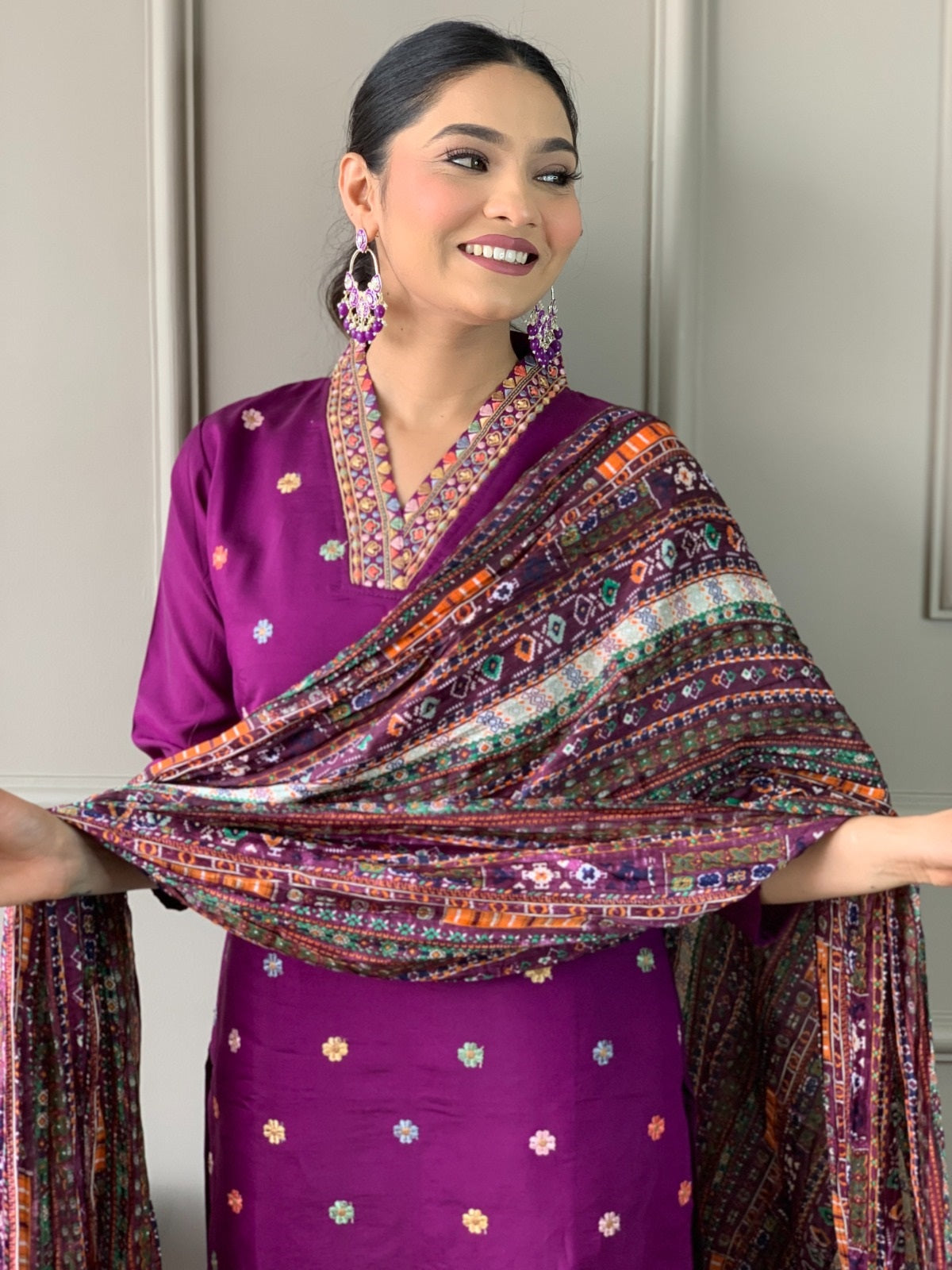 Beautiful Wine Viscose Chanderi Fabric Kurtis Pant Set