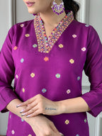 Beautiful Wine Viscose Chanderi Fabric Kurtis Pant Set