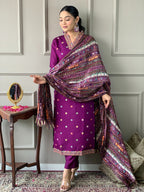 Beautiful Wine Viscose Chanderi Fabric Kurtis Pant Set