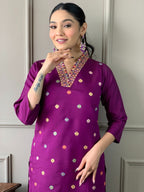 Beautiful Wine Viscose Chanderi Fabric Kurtis Pant Set
