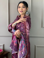 Beautiful Wine Viscose Chanderi Fabric Kurtis Pant Set