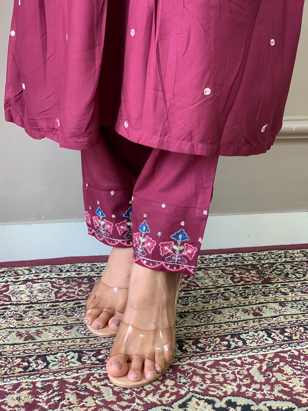 Beautiful Wine Viscose Chanderi Fabric Kurtis Pant Set