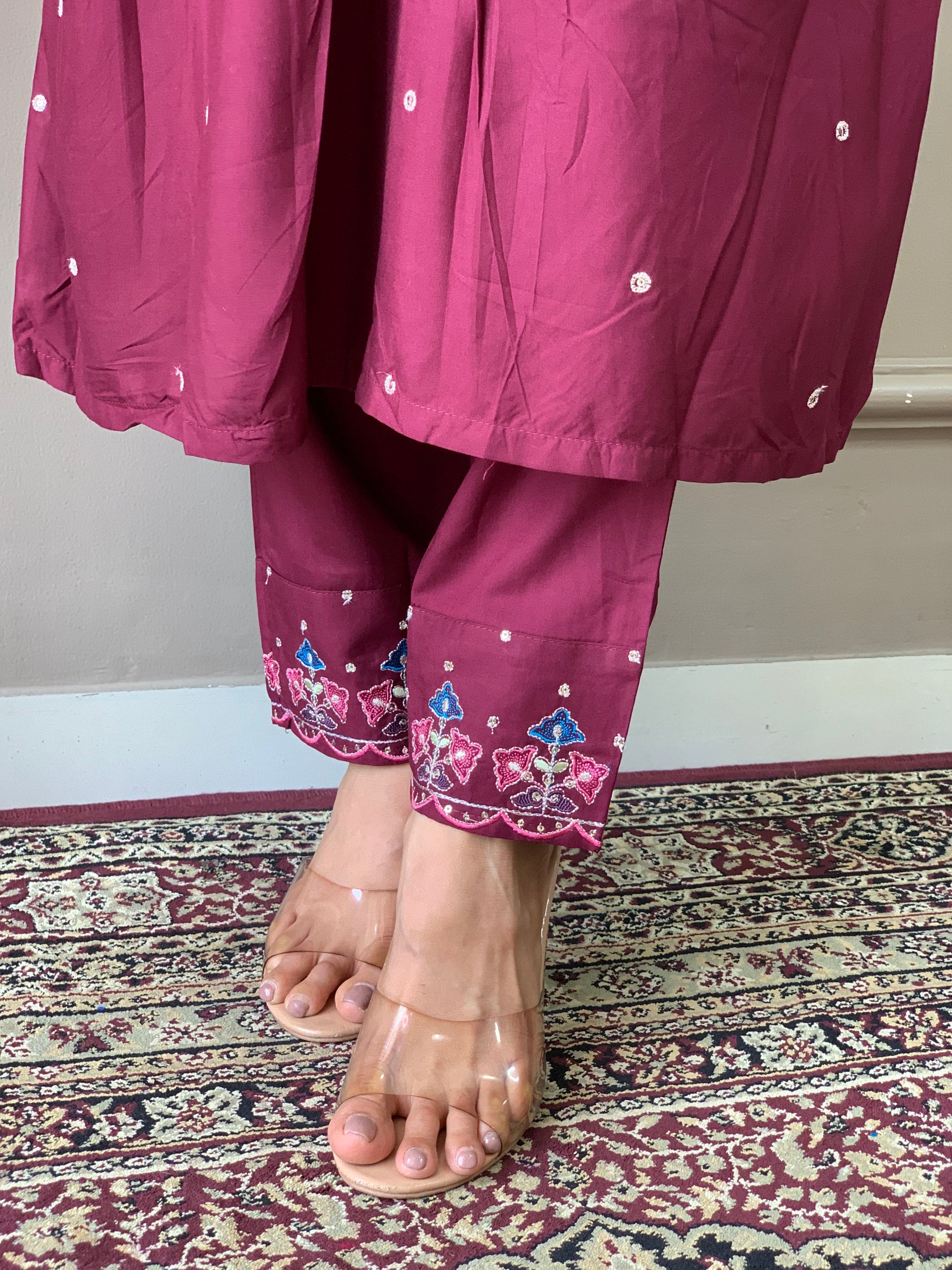 Beautiful Wine Viscose Chanderi Fabric Kurtis Pant Set