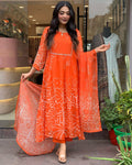Beautiful Orange Faux Georgette Fabric Kurtis Pant Set