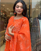 Beautiful Orange Faux Georgette Fabric Kurtis Pant Set