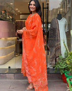 Beautiful Orange Faux Georgette Fabric Kurtis Pant Set