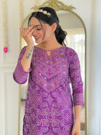 Beautiful Purple Franch Crepe Fabric Kurtis Pant Set