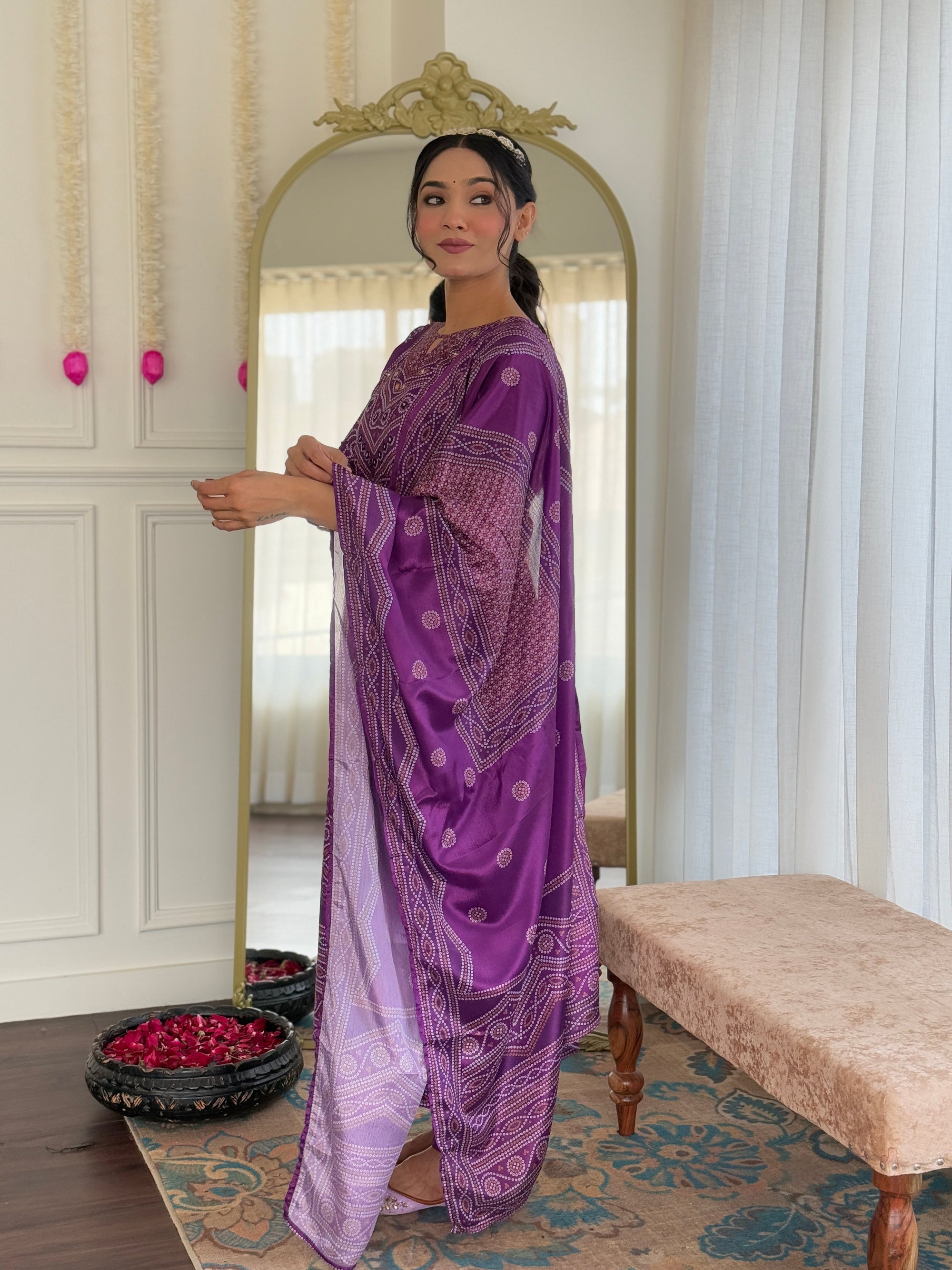 Beautiful Purple Franch Crepe Fabric Kurtis Pant Set