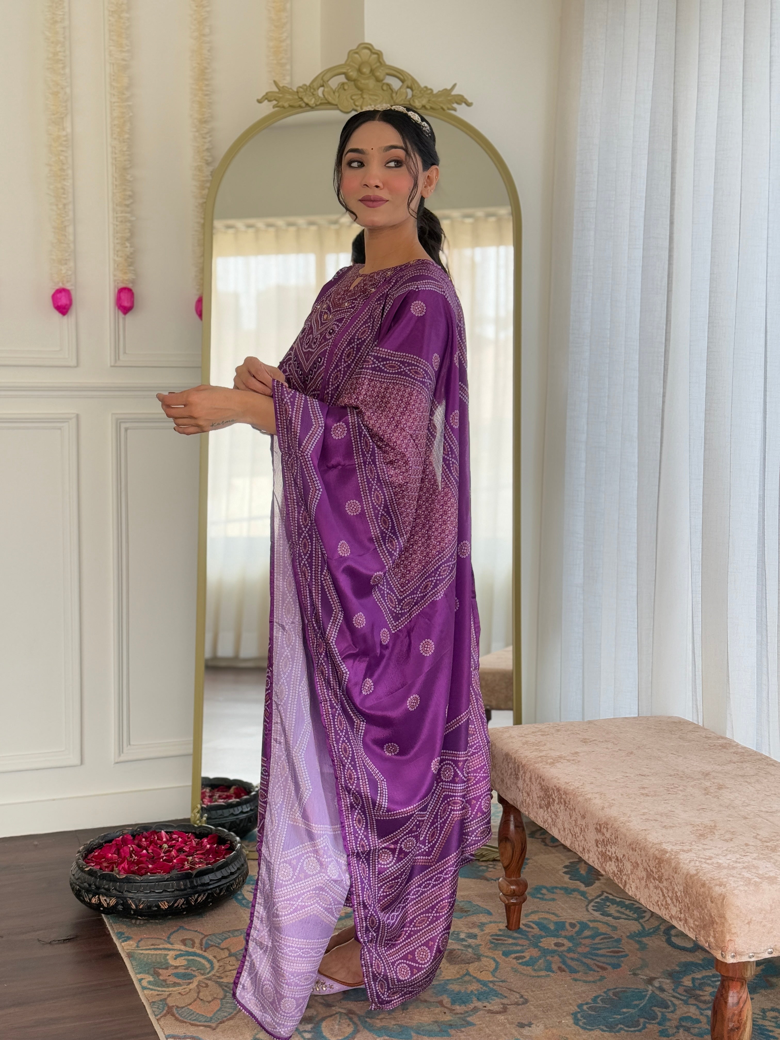 Beautiful Purple Franch Crepe Fabric Kurtis Pant Set